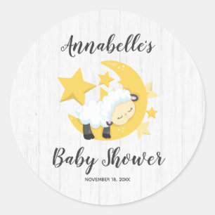 Himmelsmond Sterne & Lamm Baby-Einladung Runder Aufkleber