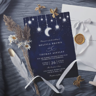 Himmelsmond Sterne Lichterkette Elegante Hochzeit Einladung