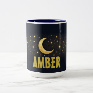 Himmelsmond & Sterne Mitternachtsblau Benutzerdefi Zweifarbige Tasse