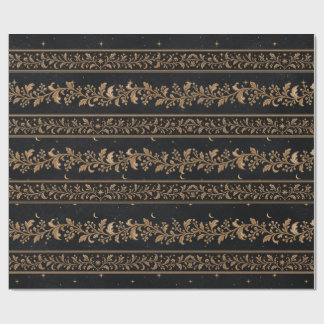 Himmelsmond Sterne Schwarz Gold Wintersonnenwende Geschenkpapier