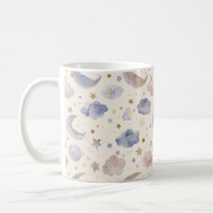 Himmelsmond Sterne Wolken Wasserfarbe Pastell Kaffeetasse
