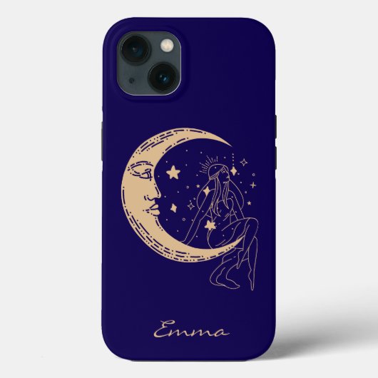 Himmelsmond und Stars, boho, elegantes Gold Case-Mate iPhone Hülle (Rückseite)