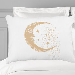 Himmelsmond und Stars, boho, elegantes Gold Dekokissen