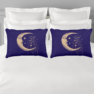 Himmelsmond und Stars, boho, elegantes Gold Dekokissen
