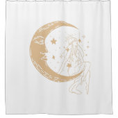 Himmelsmond und Stars, boho, elegantes Gold Duschvorhang (Vorderseite)