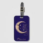 Himmelsmond und Stars, boho, elegantes Gold Gepäckanhänger (Vorderseite Vertikal)