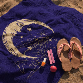 Himmelsmond und Stars, boho, elegantes Gold Strandtuch