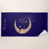 Himmelsmond und Stars, boho, elegantes Gold Strandtuch (Vorderseite)