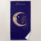 Himmelsmond und Stars, boho, elegantes Gold Strandtuch (Vorderseite)