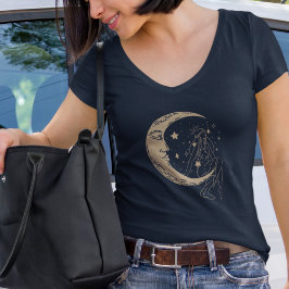 Himmelsmond und Stars, boho, elegantes Gold T-Shirt