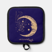 Himmelsmond und Stars, boho, elegantes Gold Topflappen (Vorderseite)