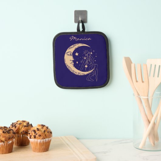 Himmelsmond und Stars, boho, elegantes Gold Topflappen (Insitu (Hängend))