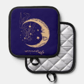 Himmelsmond und Stars, boho, elegantes Gold Topflappen (Vorderseite/Rückseite)