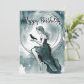 Himmelsmond und Sterne, Mädchen & Krow Geburtstag Einladung (Stehend Vorderseite)