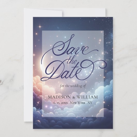 Himmelsmond und Sterne Speichern Sie die Datumskar Save The Date (Vorderseite)