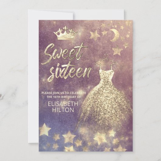 Himmelsmond und Sternenkalligraphie 16 . Geburtsta Einladung (Vorderseite)