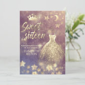 Himmelsmond und Sternenkalligraphie 16 . Geburtsta Einladung (Stehend Vorderseite)