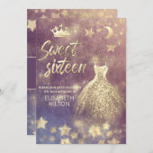 Himmelsmond und Sternenkalligraphie 16 . Geburtsta Einladung (Vorne/Hinten)