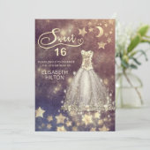 Himmelsmond und Sternenkalligraphie 16 . Geburtsta Einladung (Stehend Vorderseite)