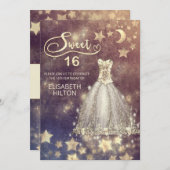 Himmelsmond und Sternenkalligraphie 16 . Geburtsta Einladung (Vorne/Hinten)