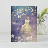 Himmelsmond und Sternenkalligraphie 16 . Geburtsta Einladung (Stehend Vorderseite)