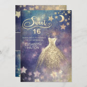 Himmelsmond und Sternenkalligraphie 16 . Geburtsta Einladung (Vorne/Hinten)