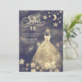 Himmelsmond und Sternenkalligraphie 16 . Geburtsta Einladung (Stehend Vorderseite)