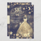 Himmelsmond und Sternenkalligraphie 16 . Geburtsta Einladung (Vorne/Hinten)