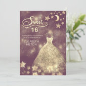 Himmelsmond und Sternenkalligraphie 16 . Geburtsta Einladung (Stehend Vorderseite)