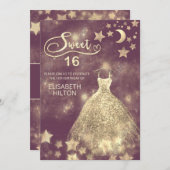 Himmelsmond und Sternenkalligraphie 16 . Geburtsta Einladung (Vorne/Hinten)