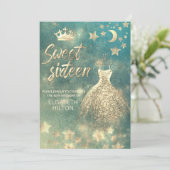 Himmelsmond und Sternenkalligraphie 16 . Geburtsta Einladung (Stehend Vorderseite)