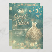 Himmelsmond und Sternenkalligraphie 16 . Geburtsta Einladung (Vorne/Hinten)