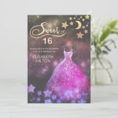 Himmelsmond und Sternenkalligraphie 16 . Geburtsta Einladung (Stehend Vorderseite)