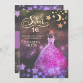 Himmelsmond und Sternenkalligraphie 16 . Geburtsta Einladung (Vorne/Hinten)