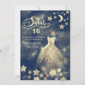 Himmelsmond und Sternenkalligraphie 16 . Geburtsta Einladung (Vorderseite)