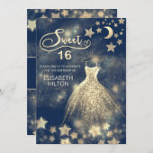 Himmelsmond und Sternenkalligraphie 16 . Geburtsta Einladung (Vorne/Hinten)