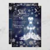 Himmelsmond und Sternenkalligraphie 16 . Geburtsta Einladung (Vorne/Hinten)