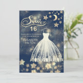 Himmelsmond und Sternenkalligraphie 16 . Geburtsta Einladung (Stehend Vorderseite)