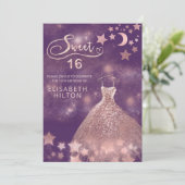 Himmelsmond und Sternenkalligraphie 16 . Geburtsta Einladung (Stehend Vorderseite)