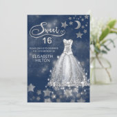 Himmelsmond und Sternenkalligraphie 16 . Geburtsta Einladung (Stehend Vorderseite)