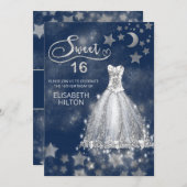 Himmelsmond und Sternenkalligraphie 16 . Geburtsta Einladung (Vorne/Hinten)