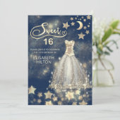 Himmelsmond und Sternenkalligraphie 16 . Geburtsta Einladung (Stehend Vorderseite)