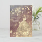 Himmelsmond und Sternenkalligraphie 16 . Geburtsta Einladung (Stehend Vorderseite)