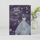 Himmelsmond und Sternenkalligraphie 16 . Geburtsta Einladung (Stehend Vorderseite)