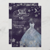 Himmelsmond und Sternenkalligraphie 16 . Geburtsta Einladung (Vorne/Hinten)