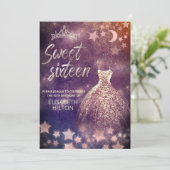 Himmelsmond und Sternenkalligraphie 16 . Geburtsta Einladung (Stehend Vorderseite)