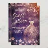 Himmelsmond und Sternenkalligraphie 16 . Geburtsta Einladung (Vorne/Hinten)