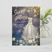 Himmelsmond und Sternenkalligraphie 16 . Geburtsta Einladung (Stehend Vorderseite)