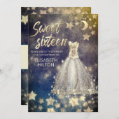 Himmelsmond und Sternenkalligraphie 16 . Geburtsta Einladung (Vorne/Hinten)