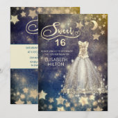 Himmelsmond und Sternenkalligraphie 16 . Geburtsta Einladung (Vorne/Hinten)